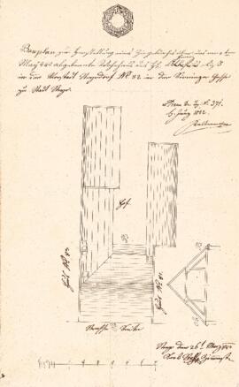 Sierninger Straße 32: Dachausmittlung nach Brand, Plan von Karl Stohl (26.05.1842)