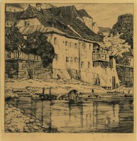 Radierung vom Ortskai von Emmy Hiesleitner-Singer (um 1920)