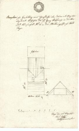 Mittere Gasse 34: Dachausmittlung nach Brand, Plan von Karl Stohl (17.05.1842)