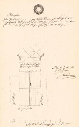 Sierninger Straße 20: Dachausmittlung nach Brand, alt, Plan von Joesph Vorderbrunner (08.06.1842)
