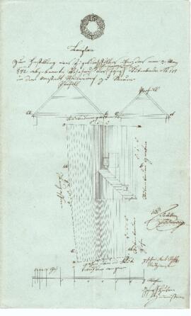Fabrikstraße 11: Dachausmittlung nach Brand, Plan von Joseph Hueber u. Karl Stohl (1842)