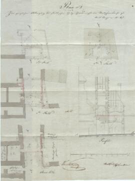 Brucknerplatz: Gilgentor-Abtragung, Errichtung von begleitenden Mauern, Plan von Karl Hueber (um ...