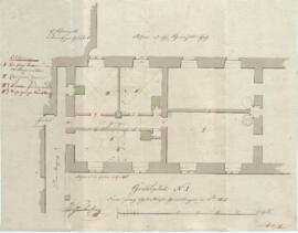 Stadtplatz 27: Rathaus, Unterbringung des Polizeiamtes, Grundriss 2. Stock. Plan von Hueber (1828)