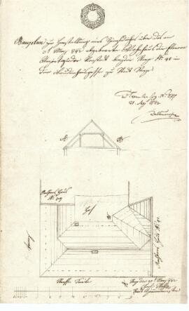 Sierninger Straße 39: Dachausmittlung nach Brand, Plan von Karl Stohl (20.05.1842)