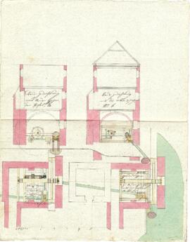 Zwischenbrücken 3, 4: Grundriss, EG und Schnitte (um 1830)