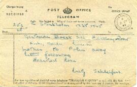 Telegramm von Fritz Schleifer aus Stockholm (2.7.1942)