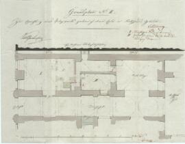 Stadtplatz 27: Rathaus, Unterbringung des Polizeiamtes, Grundriss EG, Plan von Hueber (1828)