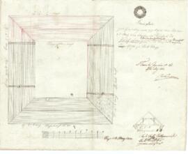 Wolfernstraße 17: Dachausmittlung nach Brand, Plan von Karl Stohl u. Karl Sinhuber (11.05.1842)