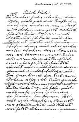 Brief von Lois und Rosa aus Amsterdam an Trude (12.10.1939)