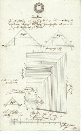 Fabrikstraße 18: Dachausmittlung nach Brand, Plan von Karl Stohl u. Joseph Huber (12.05.1842)
