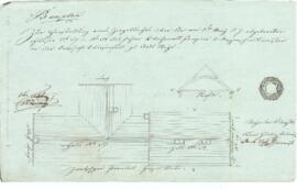 Wieserfeldplatz 24, 26: Dachausmittlung nach Brand, Plan von Karl Gruber (10.05.1842)