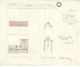 Mittere Gasse 5: Dachausmittlung nach Brand, Plan von Wolfgang Schrattenholzer (13.05.1842)
