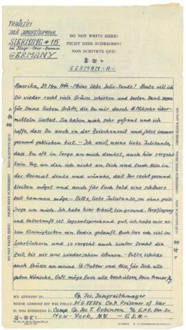 Kriegsgefangenenbrief von Josef Jungreithmayer, NY (1944)