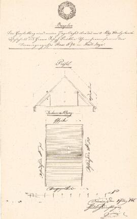 Sierninger Straße 20: Dachausmittlung nach Brand neu, Plan von Heinrich Dörflinger (08.06.1842)