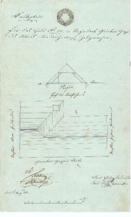 Gleinker Gasse 18: Dachausmittlung nach Brand, Plan von Karl Hueber u. Karl Stohl (07.05.1842)