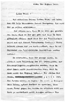 Onkel Fritz und Tante Karoline an Trude (14.8.1939)