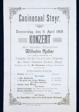 Konzert des blinden Pianisten Wilhelm Roller (9.4.1908)