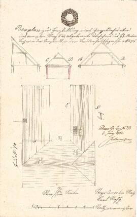 Sierninger Straße 36: Dachausmittlung nach Brand, Plan von Karl Stohl (25.05.1842)