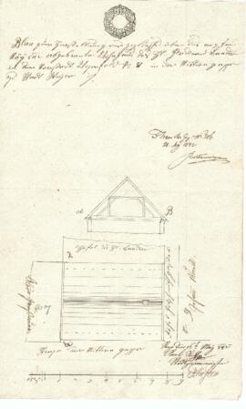 Mittere Gasse 15: Dachausmittlung nach Brand, Plan von Karl Stohl (15.05.1842)