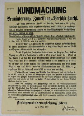 Verminderung der Abgabe von Verschleißmehl, Steyr (6.3.1917)