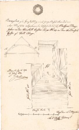 Sierninger Straße 45: Dachausmittlung nach Brand, Plan von Karl Stohl (26.05.1842)