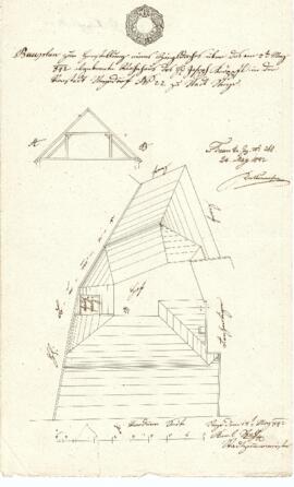 Kirchengasse 20: Dachausmittlung nach Brand, Plan von Karl Stohl (18.05.1842)
