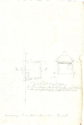 Sierninger Straße 131: Errichtung des Schranken Mauthauses, Skizze, Grundriss und Schnitt