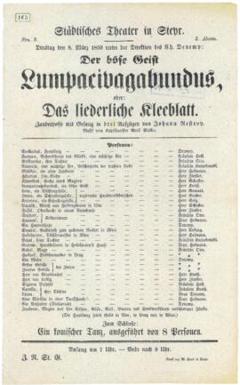 Der b&ouml;se Geist Lumpacivagabundus, oder: Das liederliche Kleeblatt (8.3.1859)