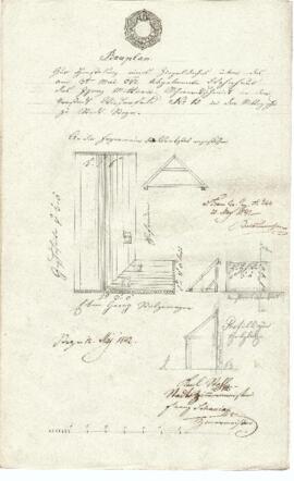 Mittere Gasse 36: Dachausmittlung nach Brand, Plan von Karl Stohl u. Franz Letania (12.05.1842)