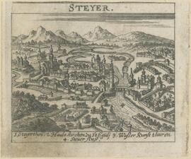 Kupferstich: "Steyer" in "Totius Regni Hungariae" von Krekwitz (1686)