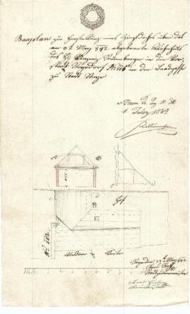 Fabrikstraße 8: Aufstockung nach Brand, Plan von Karl Stohl (23.05.1842)