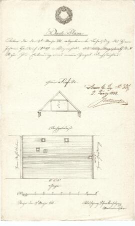 Wieserfeldplatz 44: Dachausmittlung nach Brand, Plan von Wolfgang Schrattenholzer (17.05.1842)