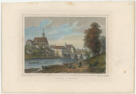 "Stadt Steyer von der Abendseite", kolorierter Stahlstich von Kolb nach Rohbock (1842)