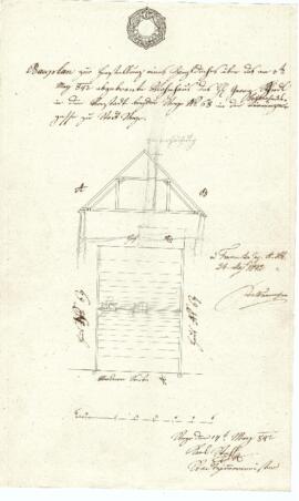 Sierninger Straße 42: Dachausmittlung nach Brand, Plan von Karl Stohl (17.05.1842)