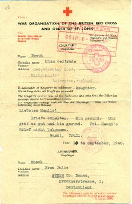 Gertrude an Julie (10.9.1940)