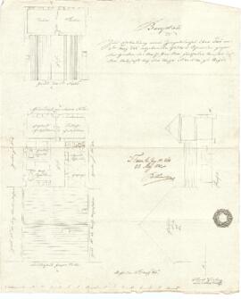 Sierninger Straße 43: Dachausmittlung nach Brand, Hofgebäude, Plan von Karl Hueber (16.05.1842)
