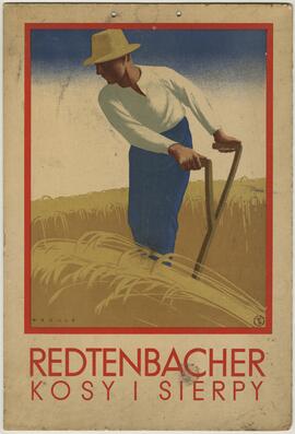 Plakat mit Sensenmäher in einem Getreidefeld