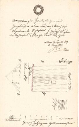 Wieserfeldplatz 38: Dachausmittlung, Plan von Georg Holzinger (28.05.1842)