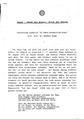 Zeman, Herbert: Steyr - Stadt des Eisens, Stadt der Künste. Festvortrag anlässlich &quot;60 Jahre...