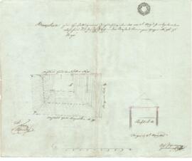 Sierninger Straße 11: Dachausmittlung nach Brand, Plan von Sebastian Pühringer (08.05.1842)
