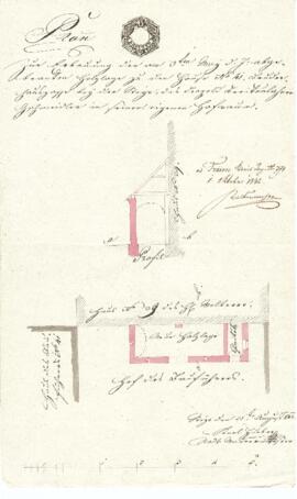 Sierninger Straße 41: Errichtung einer Holzlage, Plan von Karl Hueber (25.08.1842)
