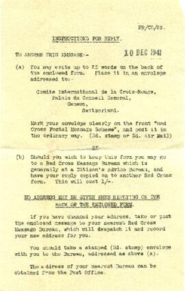 British Red Cross Instructions for Reply (10.12.1941)