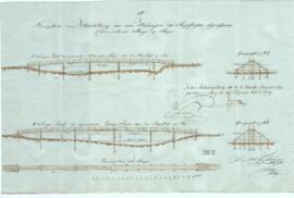 Schwimmschulstraße: hochwasserzerstörte Mitterwasser- und Voglsangbrücke, Plan von Trutschmann (2...