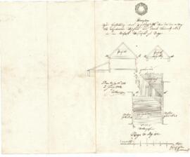 Mittere Gasse 12: Dachausmittlung nach Brand, Plan von Josef Gruber (30.05.1842)
