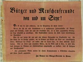 Bürgerverein Steyr an die Bürger Steyrs: Hilfe für Wien (Oktober 1848)