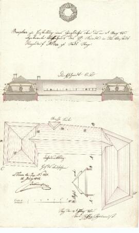 Fabrikstraße 3: Dachausmittlung nach Brand, Plan von Karl Stohl (18.06.1842)