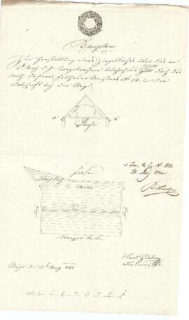 Fabrikstraße 26: Dachausmittlung nach Brand, Plan von Karl Hueber (17.05.1842)