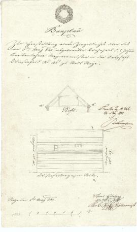 Wieserfeldplatz 41: Dachausmittlung nach Brand, Plan von Karl Hueber u. Karl Stohl (08.05.1842)
