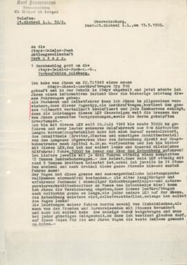 Brief von Karl Francesconi an die SDPAG (13.03.1950)
