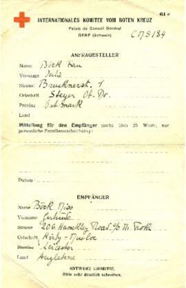Formular Anfrage Julie an Gertrude, ohne Datum